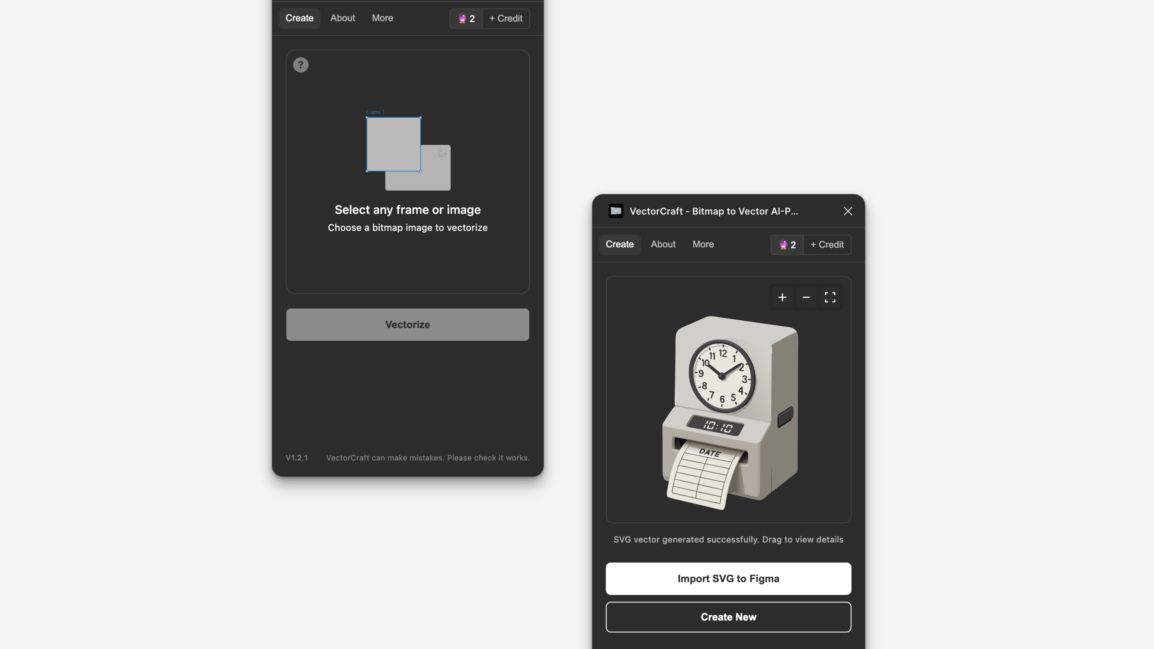 VectorCraft plugin dark mode interface for comfortable design sessions